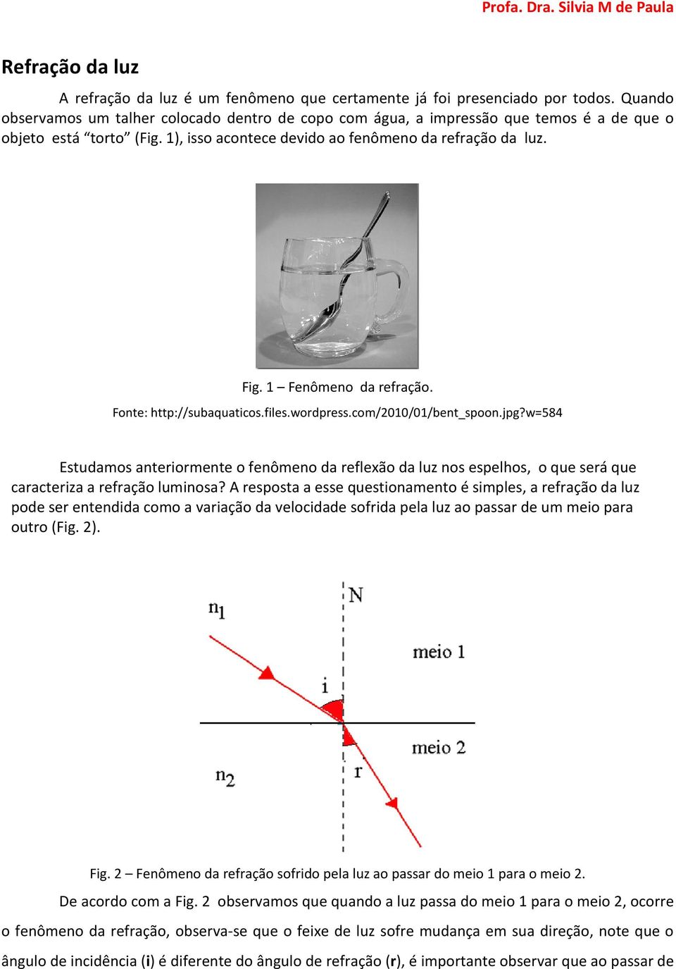 Fonte: http://subaquatios.files.wordpress.om/200/0/bent_spoon.jpg?w584 Estudamos anteriormente o fenômeno da reflexão da luz nos espelhos, o que será que arateriza a refração luminosa?