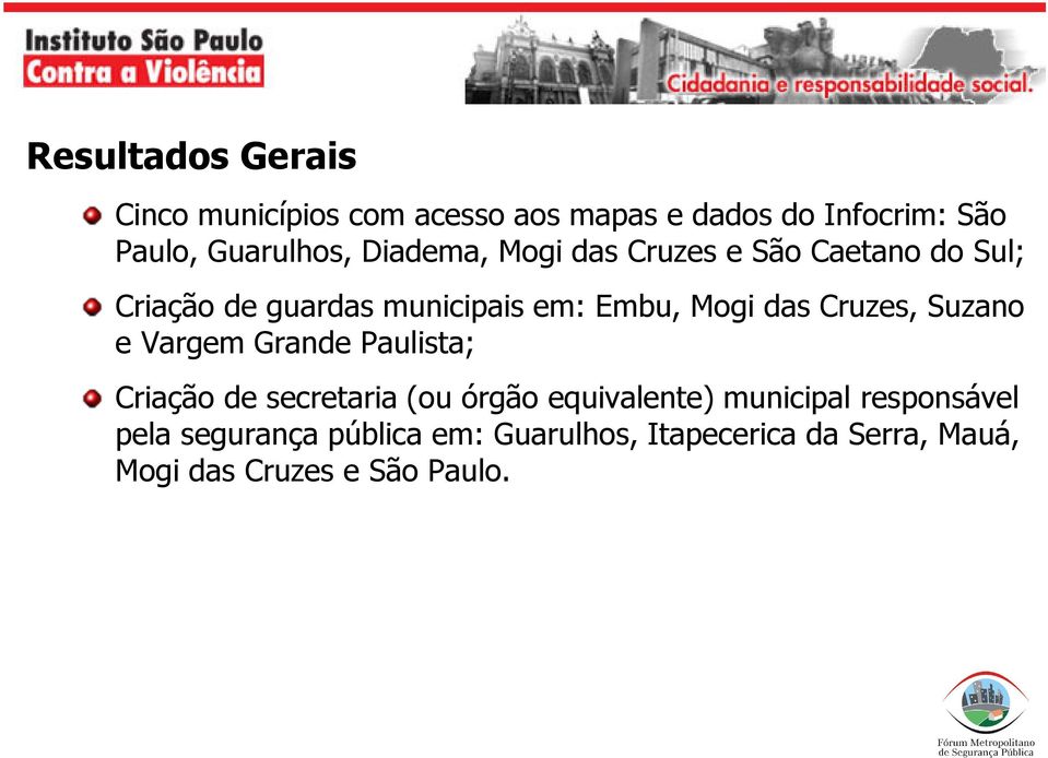 Cruzes, Suzano e Vargem Grande Paulista; Criação de secretaria (ou órgão equivalente) municipal