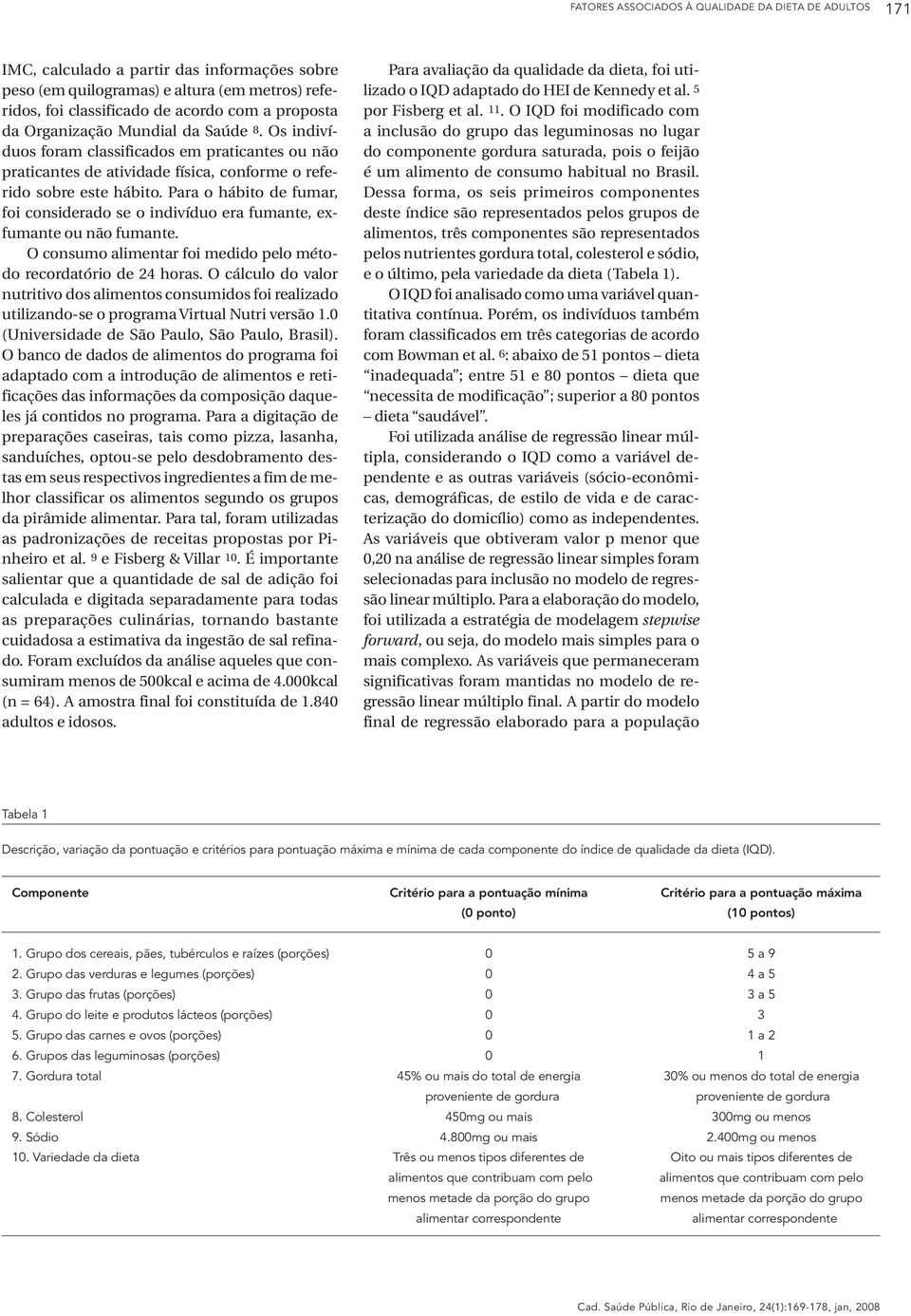 Para o hábito de fumar, foi considerado se o indivíduo era fumante, exfumante ou não fumante. O consumo alimentar foi medido pelo método recordatório de 24 horas.