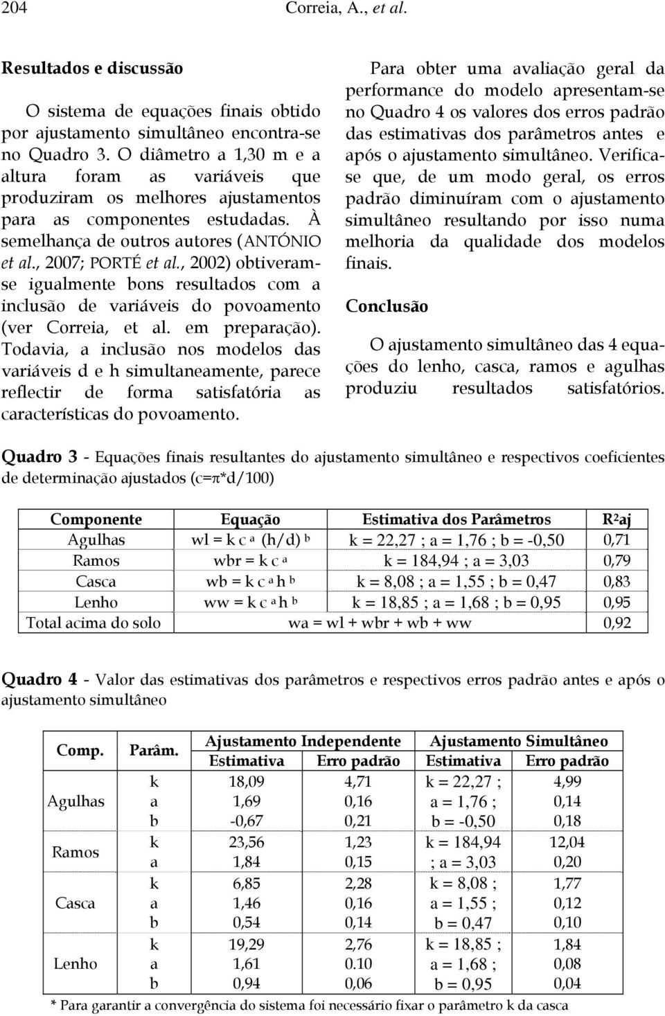 , 2002) obtiveramse igualmente bons resultados com a inclusão de variáveis do povoamento (ver Correia, et al. em preparação).