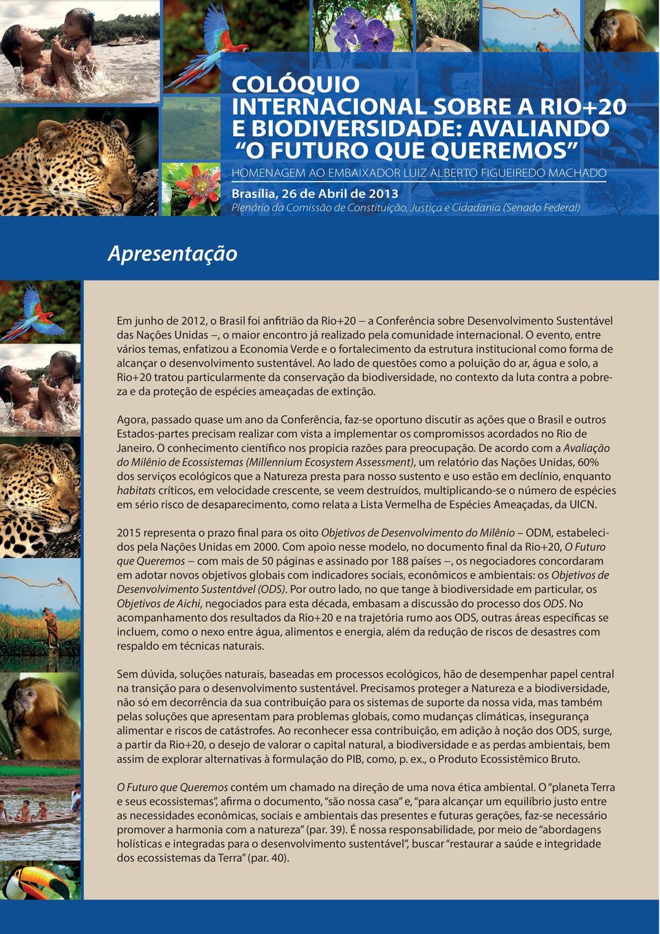 já realizado pela comunidade internacional. O evento, entre vários temas, enfatizou a Economia Verde e o fortalecimento da estrutura institucional como forma de alcançar o desenvolvimento sustentável.