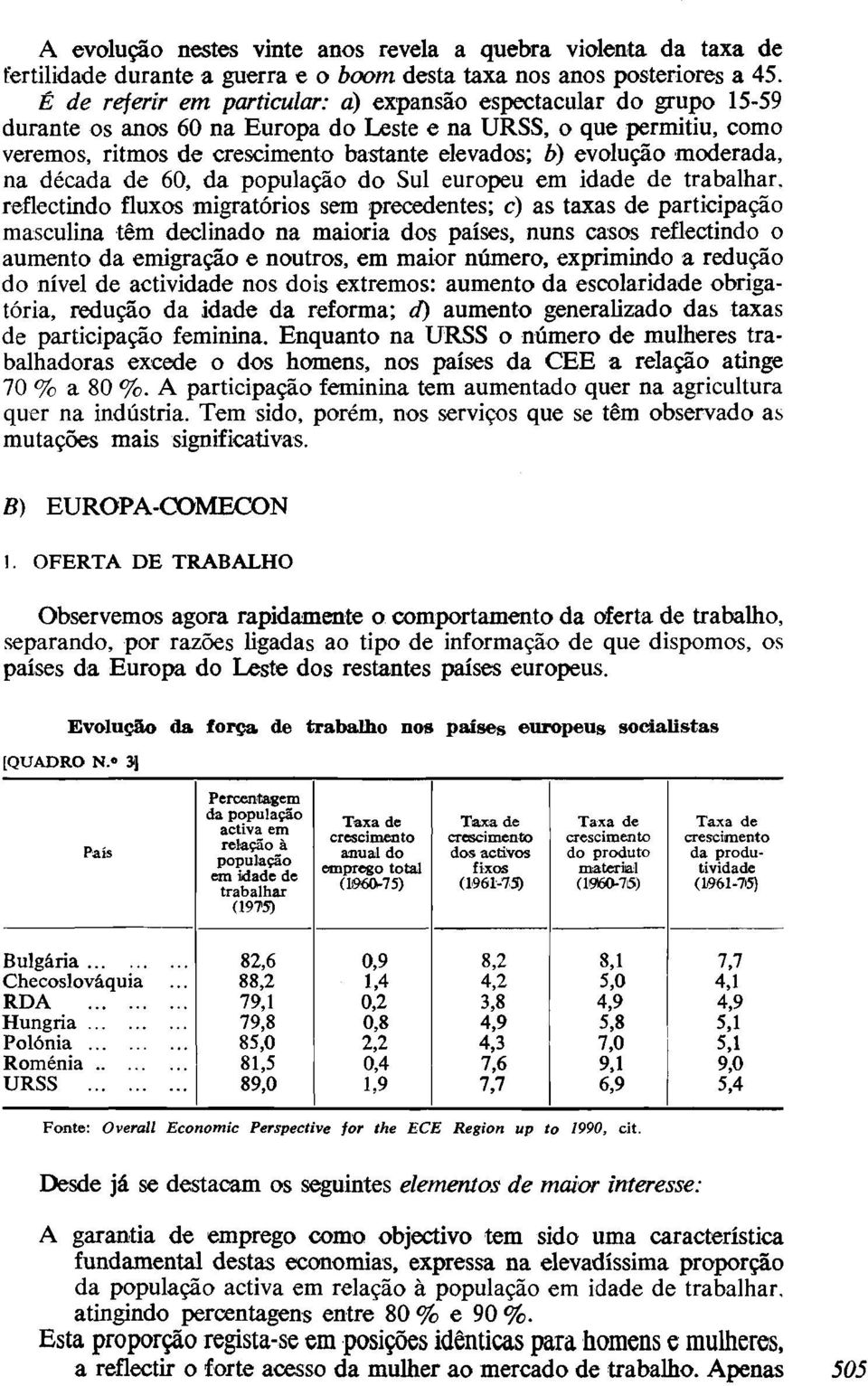 moderada, na década de 60, da população do Sul europeu em idade de trabalhar, reflectindo fluxos migratórios sem precedentes; c) as taxas de participação masculina têm declinado na maioria dos