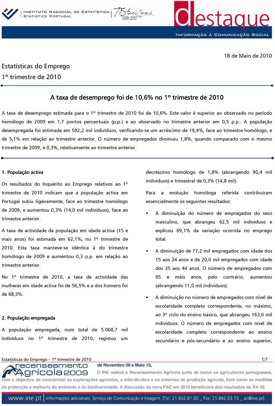 O número de empregados diminuiu 1,