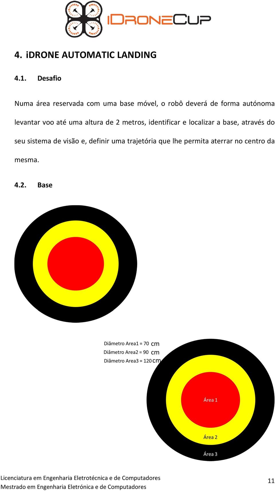 autónoma levantar voo até uma altura de 2 metros, identificar e localizar a