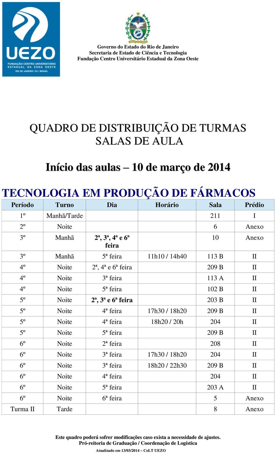 203 B II 5º Noite 4ª feira 17h30 / 18h20 209 B II 5º Noite 4ª feira 18h20 / 20h 204 II 5º Noite 5ª feira 209 B II 6º Noite 2ª feira 208 II 6º Noite 3ª feira