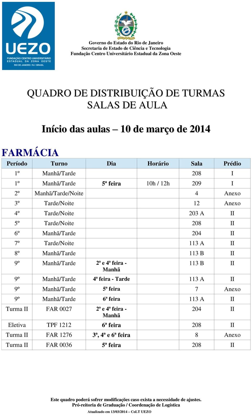 Manhã/Tarde 2ª e 4ª feira - Manhã 113 B II 9º Manhã/Tarde 4ª feira - Tarde 113 A II 9º Manhã/Tarde 5ª feira 7 Anexo 9º Manhã/Tarde 6ª feira 113 A