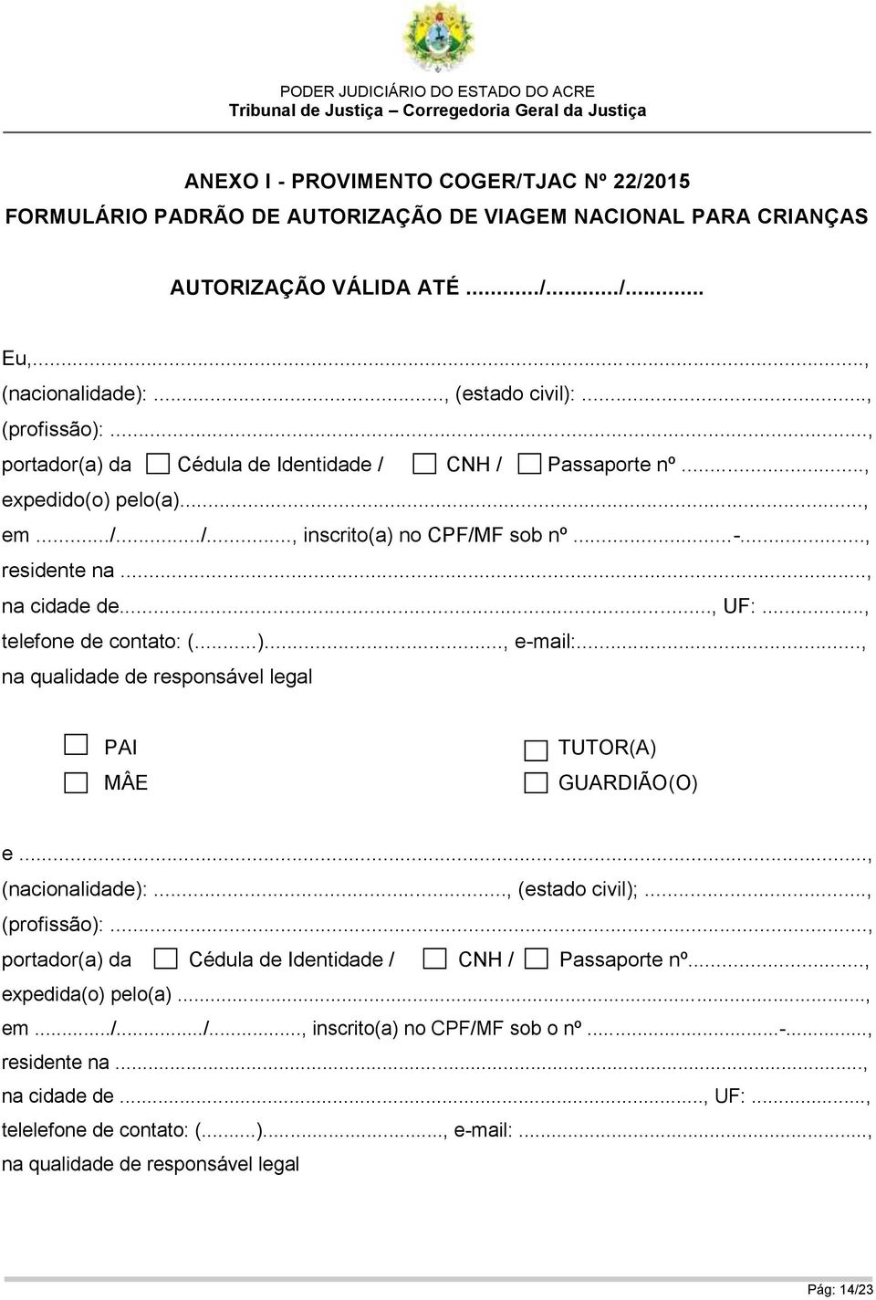 .., telefone de contato: (...)..., e-mail:..., na qualidade de responsável legal PAI MÂE TUTOR(A) GUARDIÃO(O) e..., (nacionalidade):..., (estado civil);..., (profissão):.