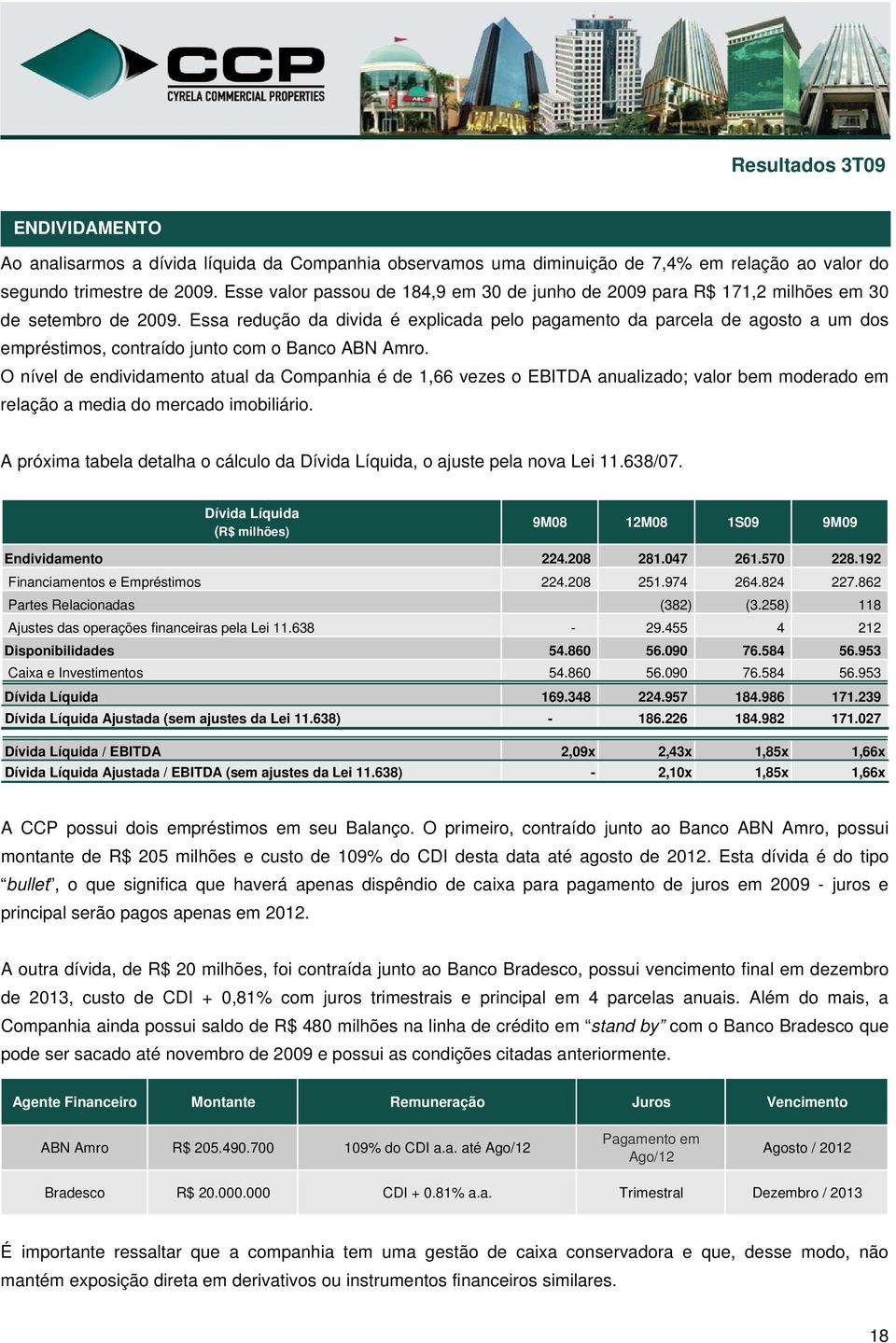 Essa redução da divida é explicada pelo pagamento da parcela de agosto a um dos empréstimos, contraído junto com o Banco ABN Amro.