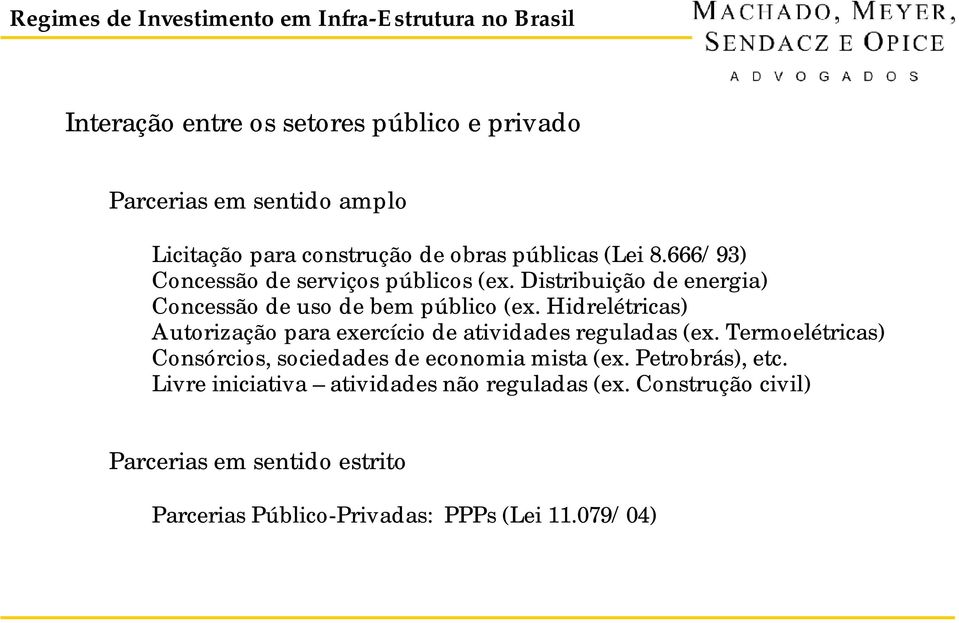 Hidrelétricas) Autorização para exercício de atividades reguladas (ex. Termoelétricas) Consórcios, sociedades de economia mista (ex.