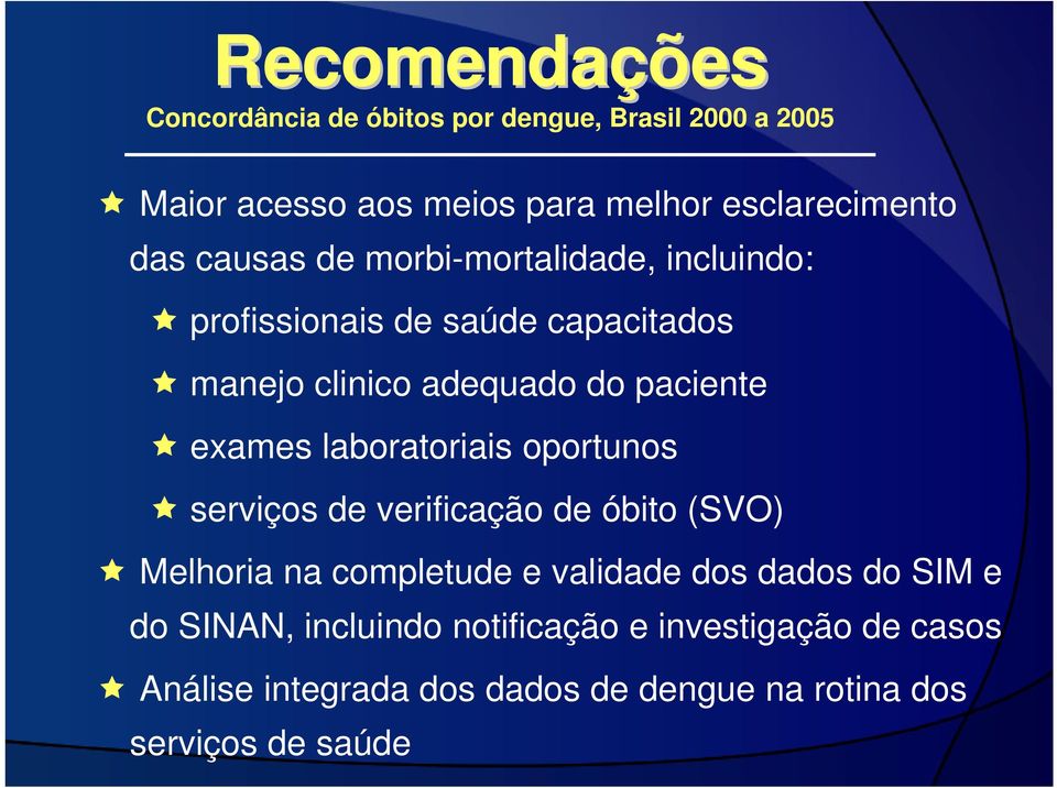 oportunos serviços de verificação de óbito (SVO) Melhoria na completude e validade dos dados do SIM e do