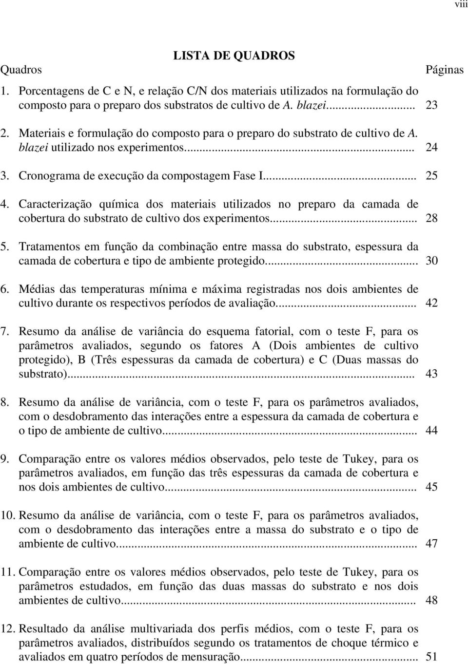 Caracterização química dos materiais utilizados no preparo da camada de cobertura do substrato de cultivo dos experimentos... 5.