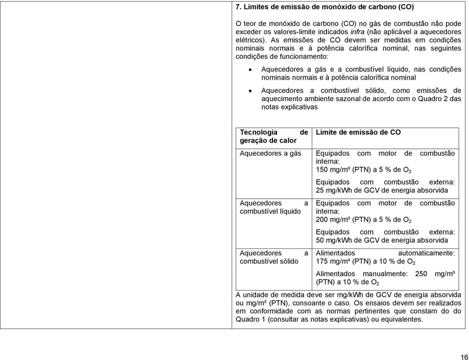 nominais normais e à potência calorífica nominal Aquecedores a combustível sólido, como emissões de aquecimento ambiente sazonal de acordo com o Quadro 2 das notas explicativas Tecnologia de geração