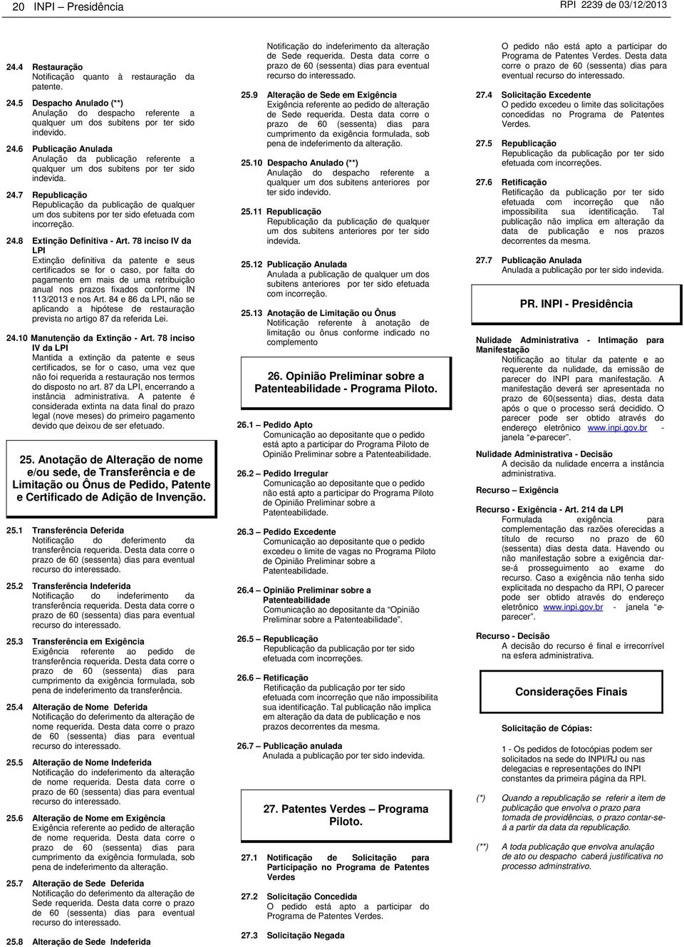 7 Republicação Republicação da publicação de qualquer um dos subitens por ter sido efetuada com incorreção. 24.8 Extinção Definitiva - Art.