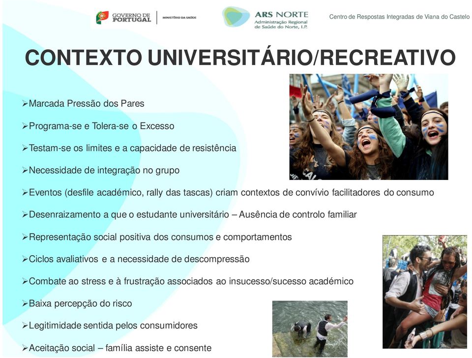 universitário Ausência de controlo familiar Representação social positiva dos consumos e comportamentos Ciclos avaliativos e a necessidade de descompressão