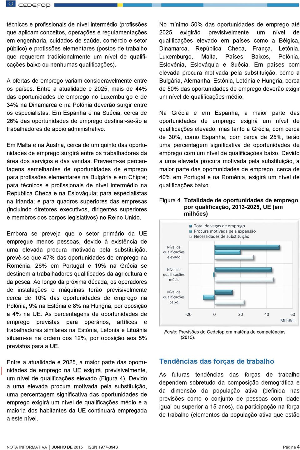 Entre a atualidade e 2025, mais de 44% das oportunidades de emprego no Luxemburgo e de 34% na Dinamarca e na Polónia deverão surgir entre os especialistas.