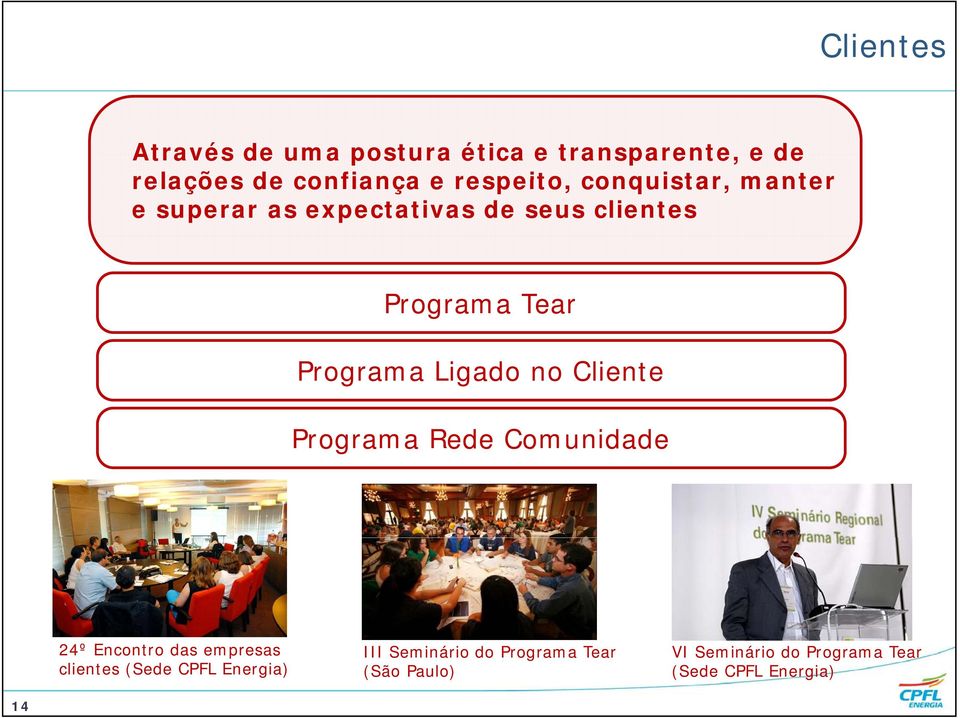 no Cliente Programa a Rede Comunidade 24º Encontro das empresas clientes (Sede CPFL Energia)