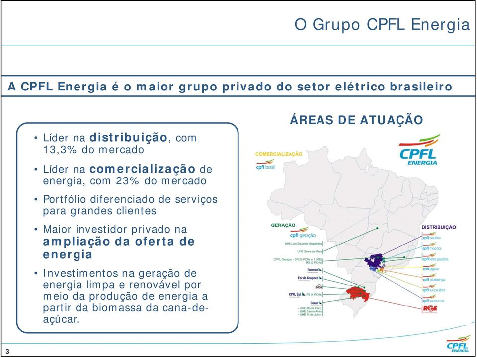 diferenciado de serviços para grandes clientes Maior investidor privado na ampliação da oferta de energia