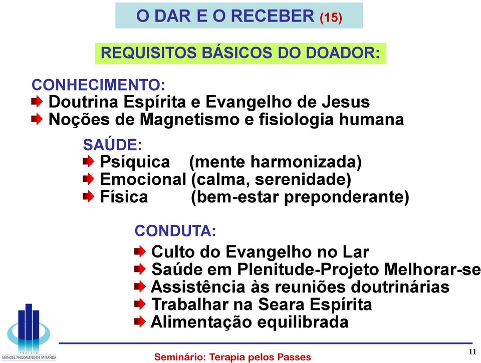 serenidade) Física (bem-estar preponderante) CONDUTA: Culto do Evangelho no Lar Saúde em