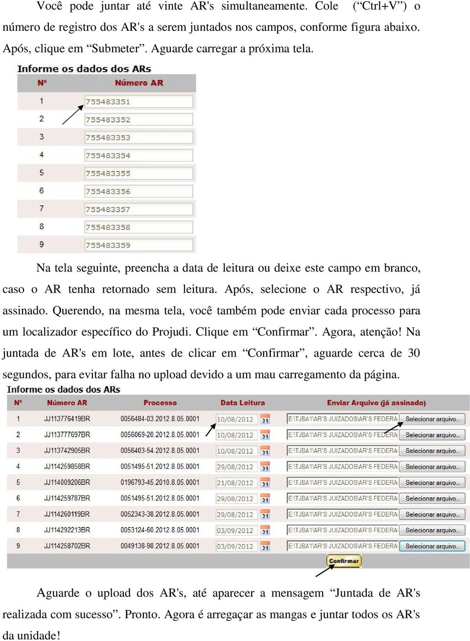 Querendo, na mesma tela, você também pode enviar cada processo para um localizador específico do Projudi. Clique em Confirmar. Agora, atenção!