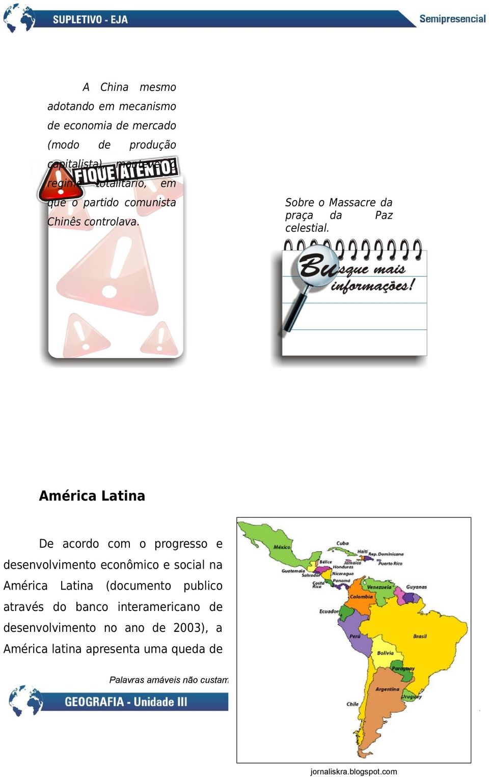 América Latina De acordo com o progresso e desenvolvimento econômico e social na América Latina (documento publico