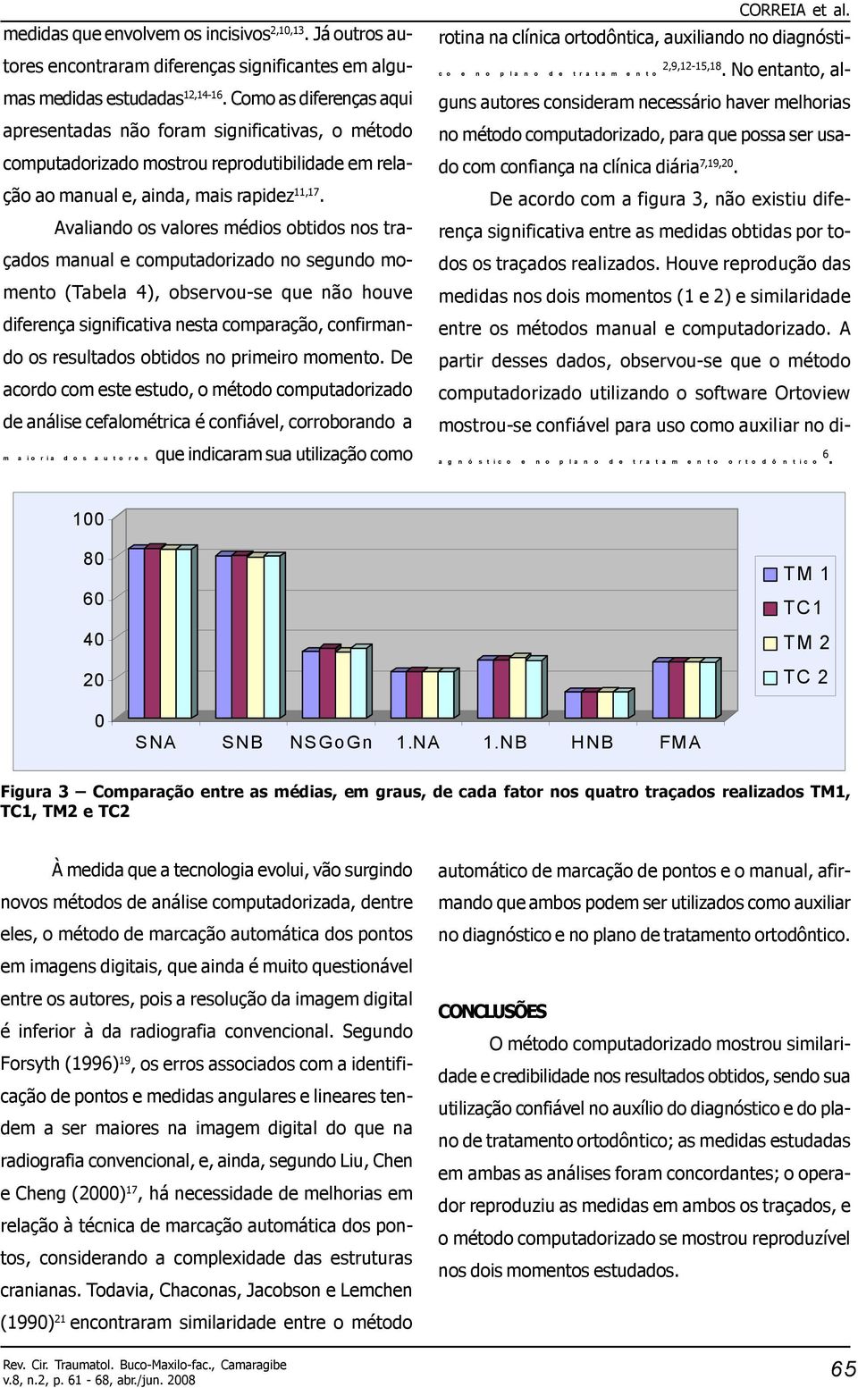 Avaliando os valores médios obtidos nos traçados manual e comutadorizado no segundo momento (Tabela 4), observou-se que não houve diferença significativa nesta comaração, confirmando os resultados