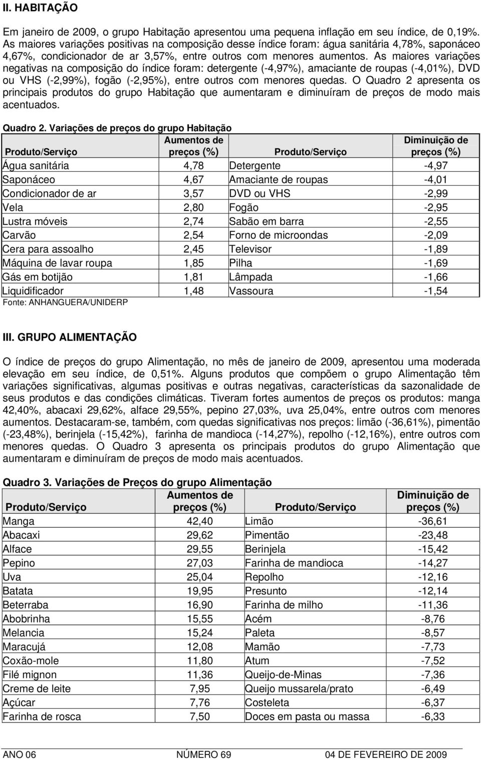 As maiores variações negativas na composição do índice foram: detergente (-4,97%), amaciante de roupas (-4,01%), DVD ou VHS (-2,99%), fogão (-2,95%), entre outros com menores quedas.