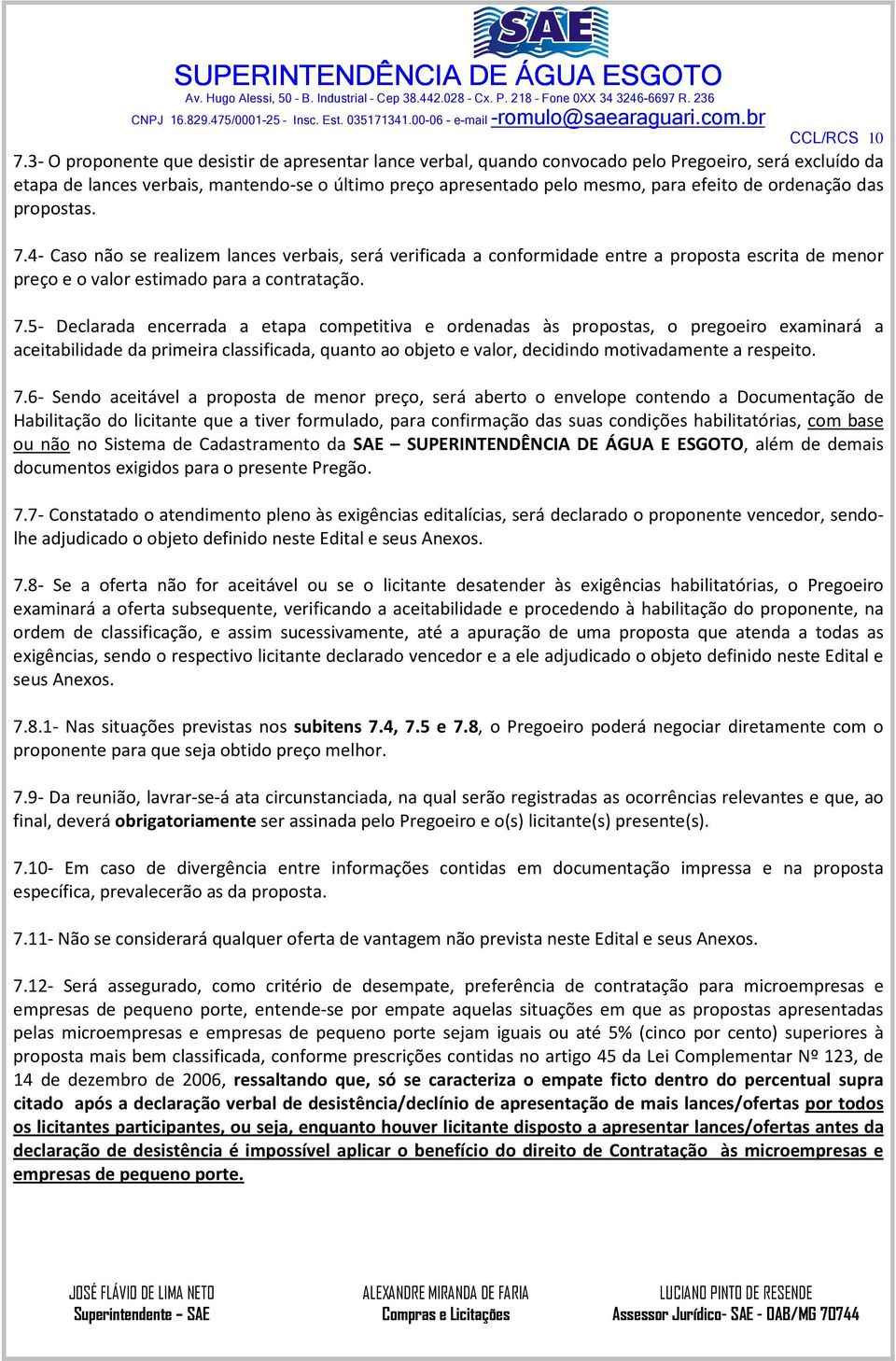 ordenação das propostas. 7.