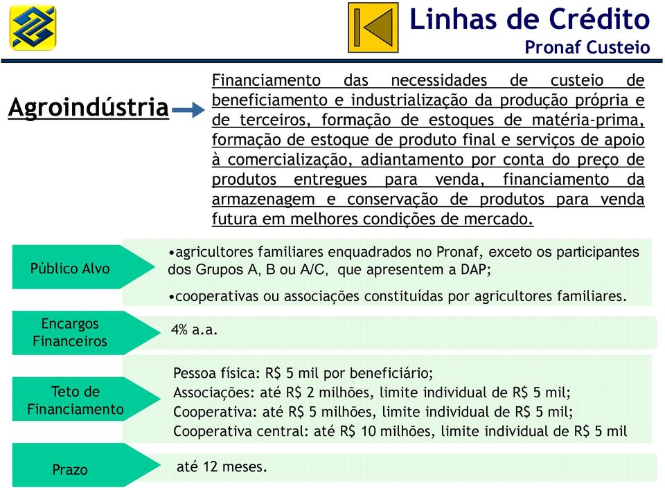 de produtos para venda futura em melhores condições de mercado.