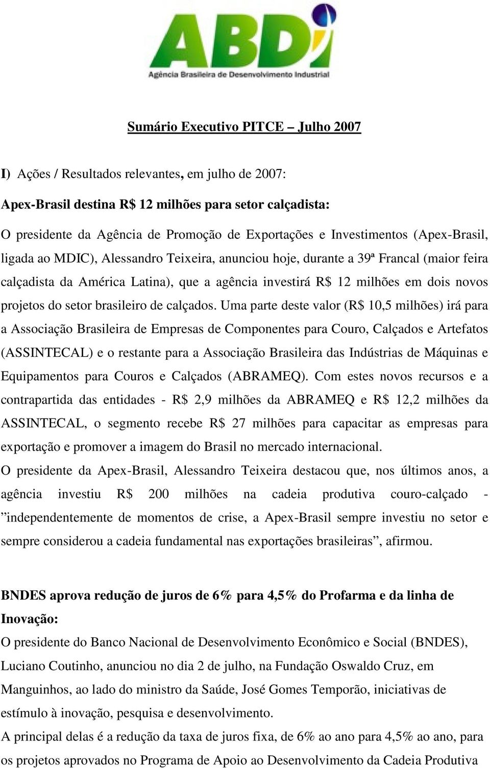 projetos do setor brasileiro de calçados.