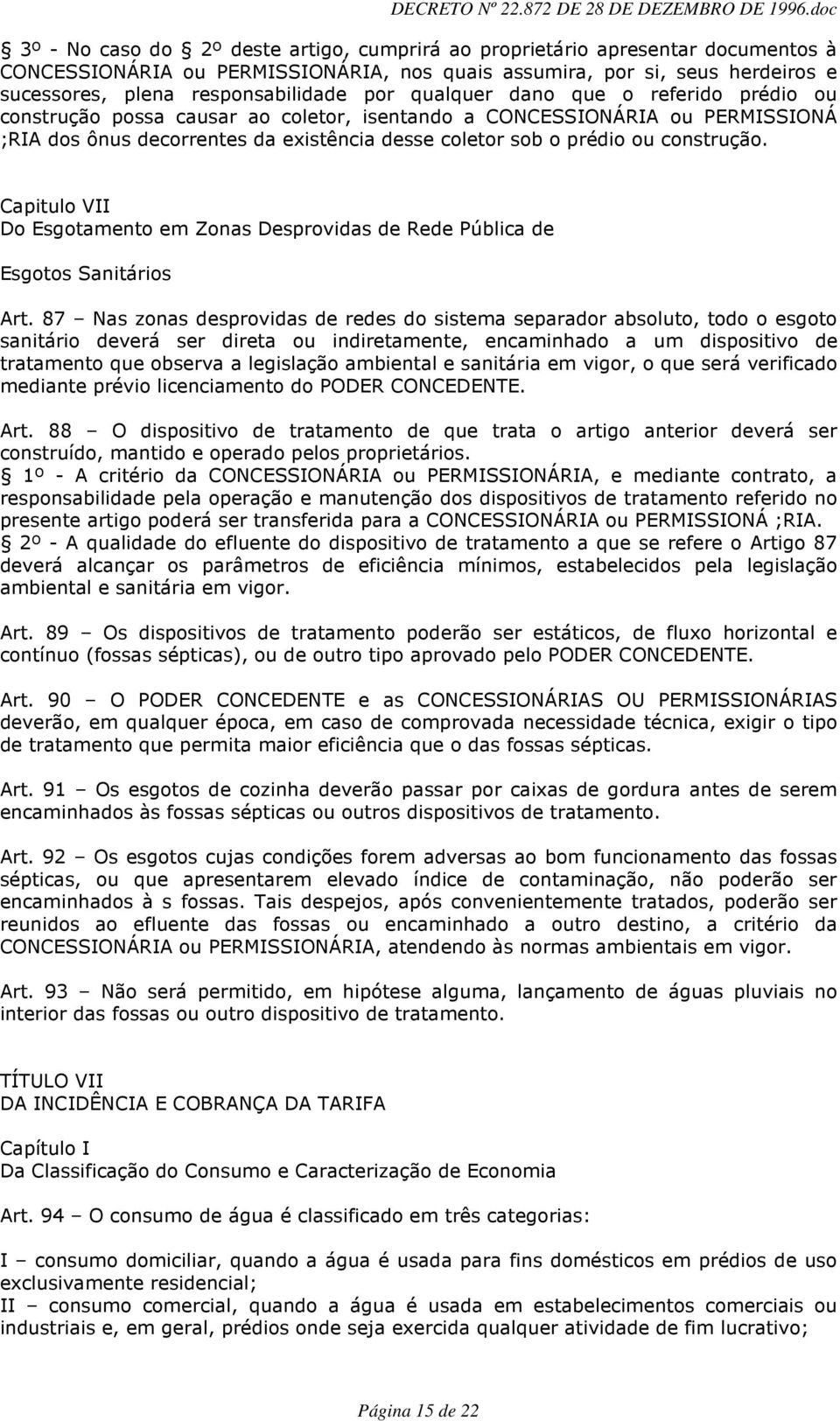 Capitulo VII Do Esgotamento em Zonas Desprovidas de Rede Pública de Esgotos Sanitários Art.