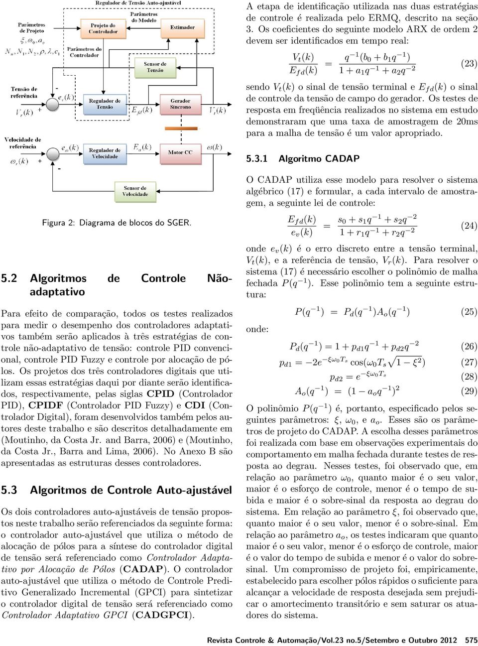 freqüência realizados no sistema em estudo demonstraram que uma taxa de amostragem de 20ms para a malha de tensão é um valor apropriado 531 Algoritmo CADAP O CADAP utiliza esse modelo para resolver o