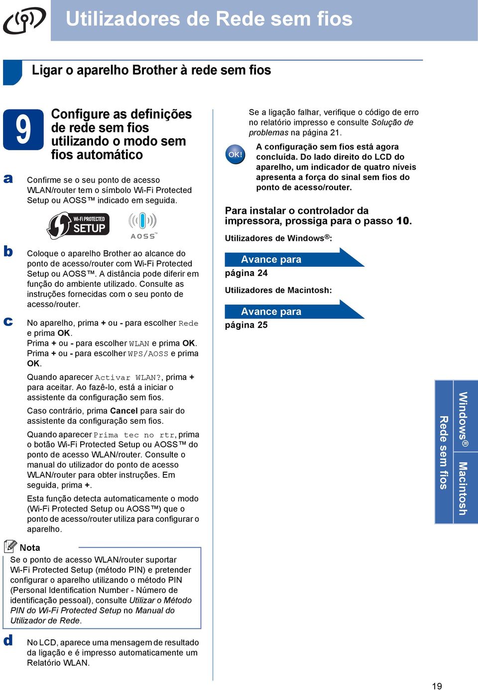 Do lo ireito o LCD o prelho, um inior e qutro níveis present forç o sinl sem fios o ponto e esso/router. Pr instlr o ontrolor impressor, prossig pr o psso 10.