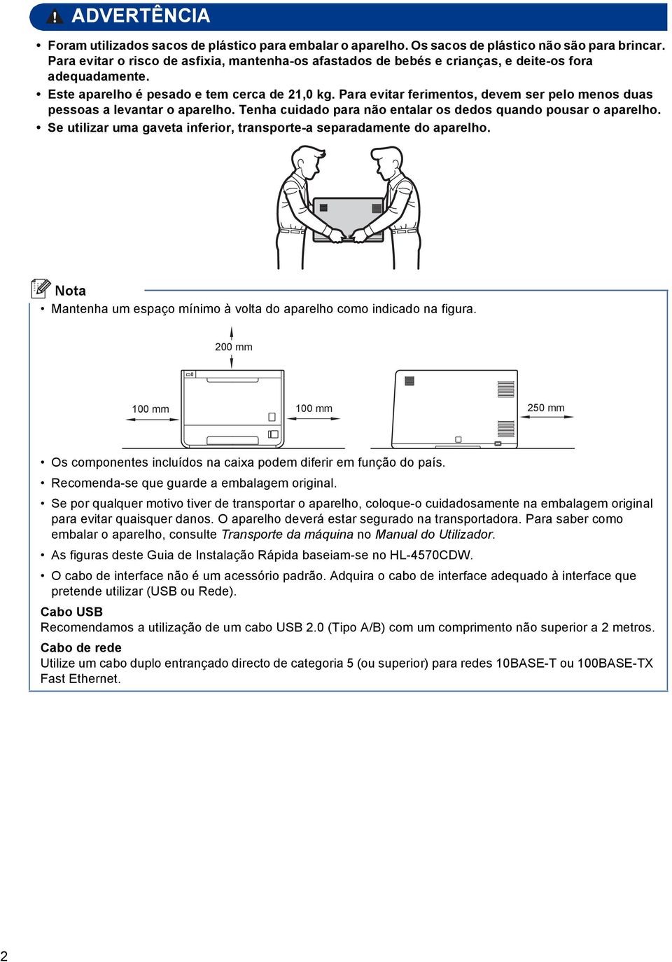 Se utilizr um gvet inferior, trnsporte- seprmente o prelho. Mntenh um espço mínimo à volt o prelho omo inio n figur. 200 mm 100 mm 100 mm 250 mm Os omponentes inluíos n ix poem iferir em função o pís.