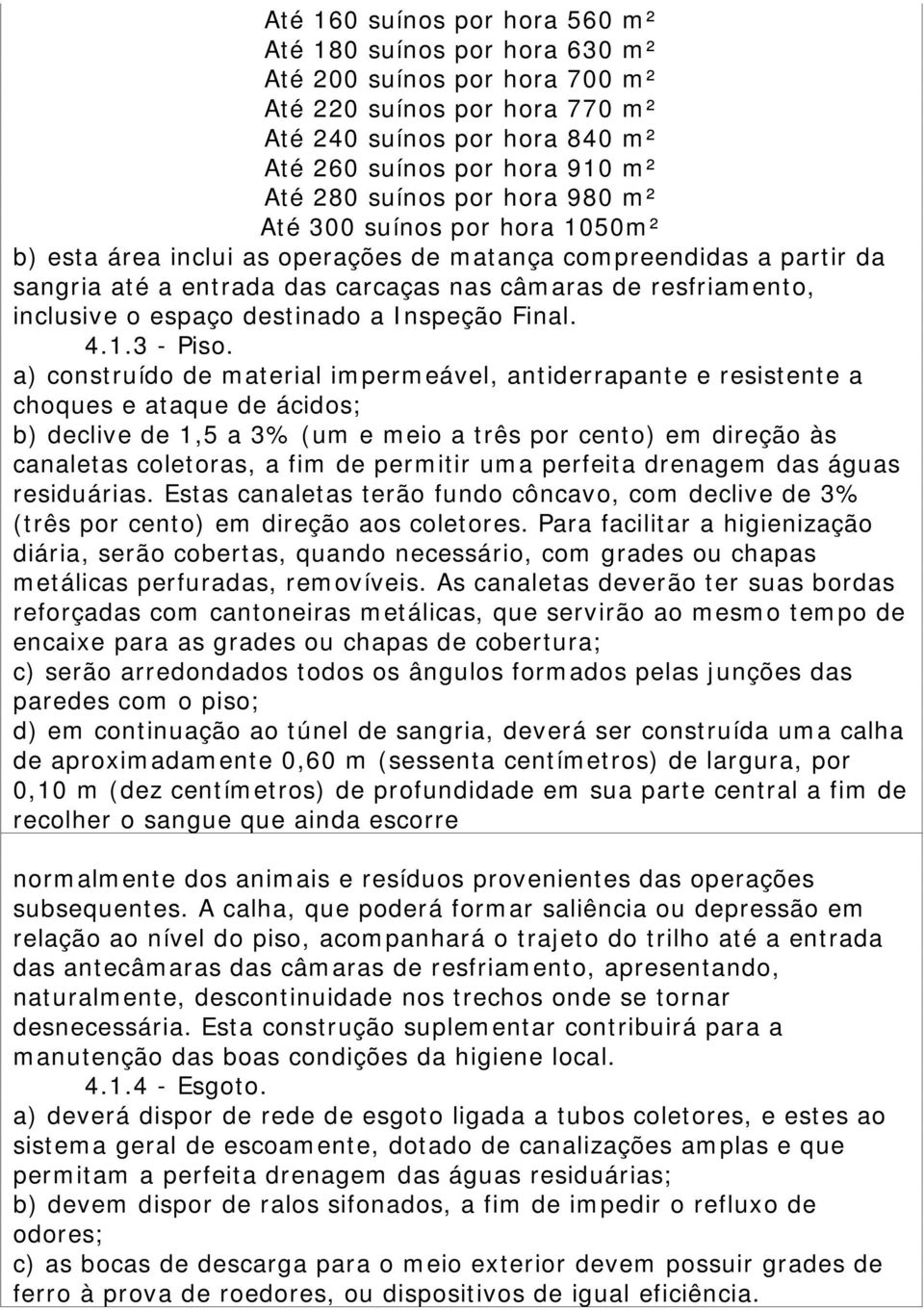 espaço destinado a Inspeção Final. 4.1.3 - Piso.