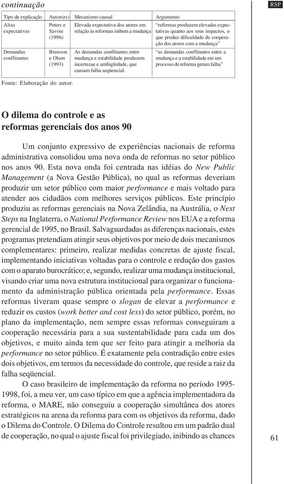 Argumento reformas produzem elevadas expectativas quanto aos seus impactos, o que produz dificuldade de cooperação dos atores com a mudança as demandas conflitantes entre a mudança e a estabilidade