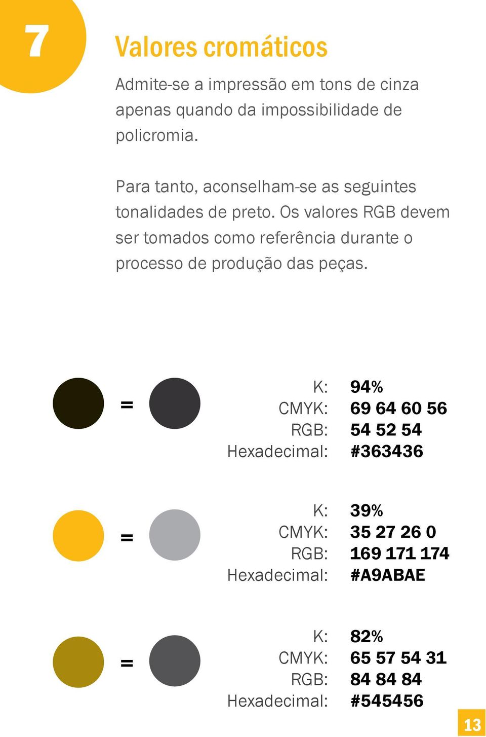 Os valores RGB devem ser tomados como referência durante o processo de produção das peças.