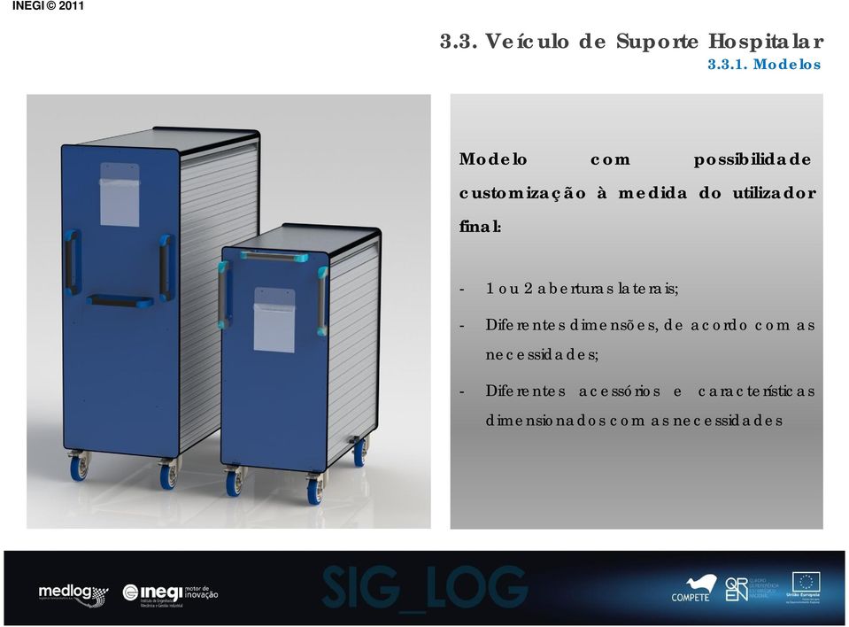 final: - 1 ou 2 aberturas laterais; - Diferentes dimensões, de acordo