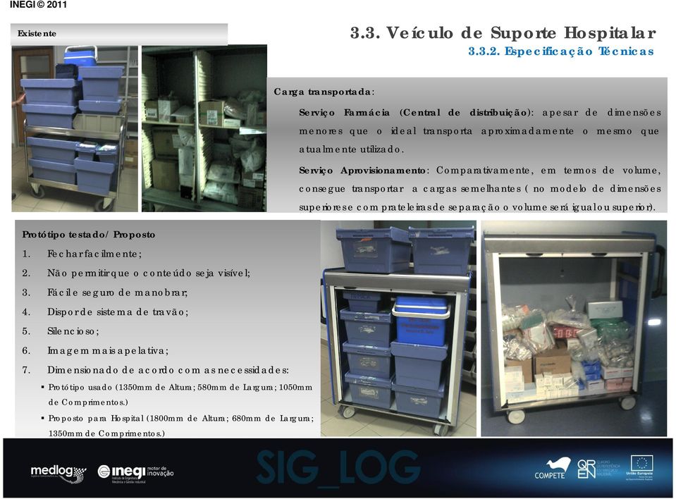 superior). Protótipo testado/ Proposto 1. Fechar facilmente; 2. Não permitir que o conteúdo seja visível; 3. Fácil e seguro de manobrar; 4. Dispor de sistema de travão; 5. Silencioso; 6.