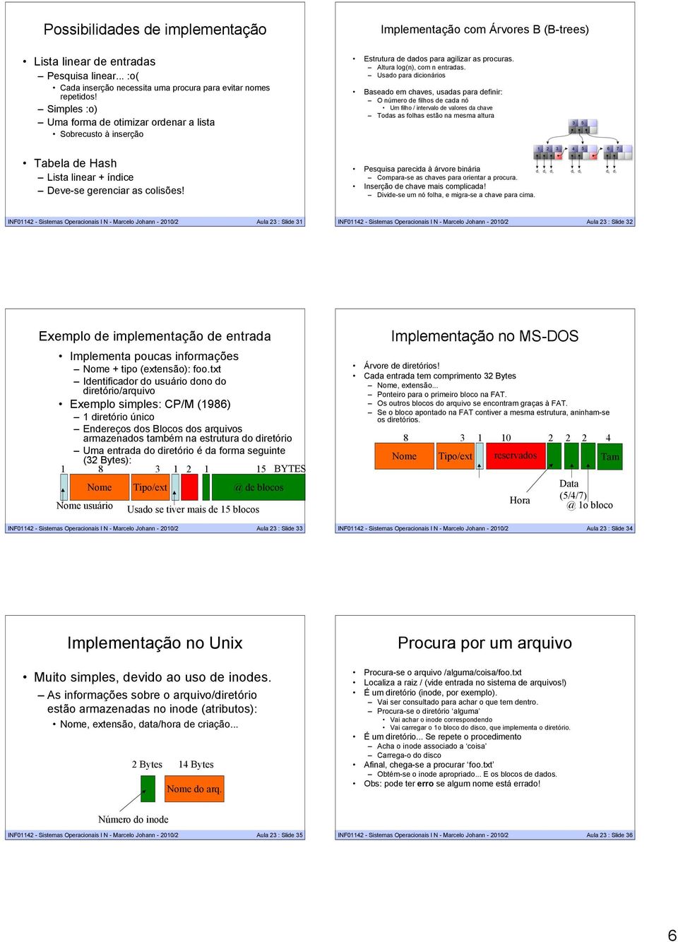 Implementação com Árvores B (B-trees) Estrutura de dados para agilizar as procuras. Altura log(n), com n entradas.