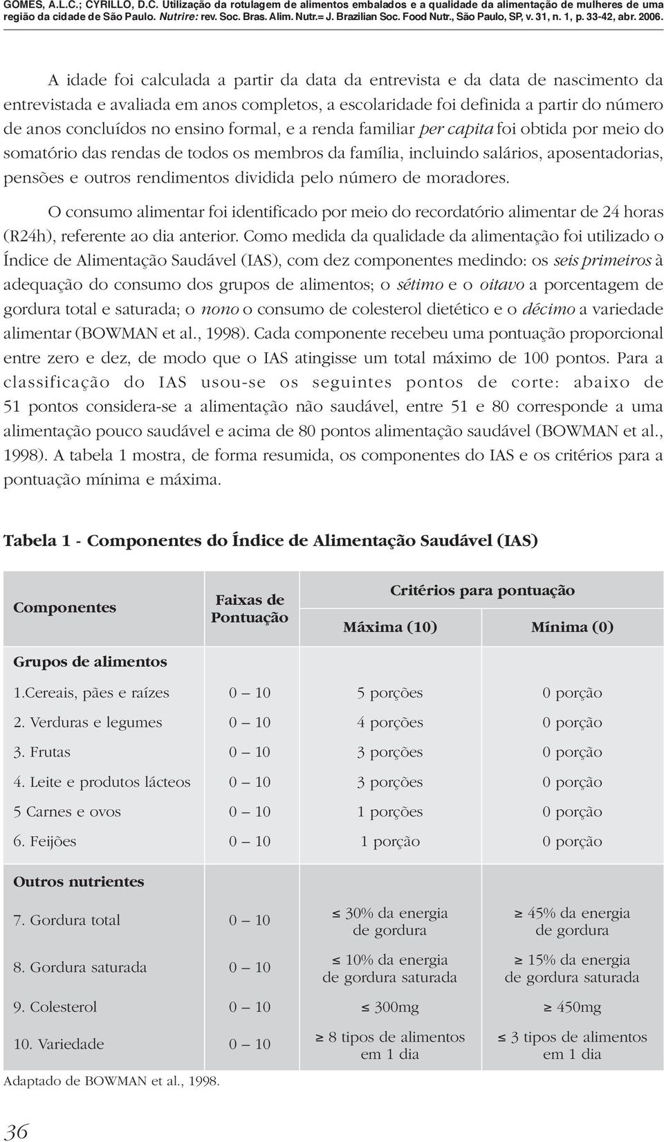 de moradores. O consumo alimentar foi identificado por meio do recordatório alimentar de 24 horas (R24h), referente ao dia anterior.