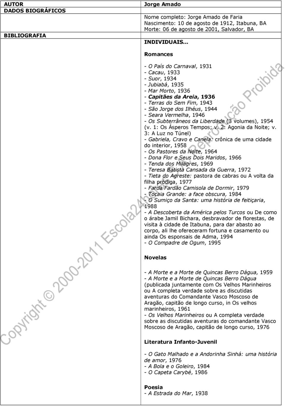 1946 - Os Subterrâneos da Liberdade (3 volumes), 1954 (v. 1: Os Ásperos Tempos; v. 2: Agonia da Noite; v.