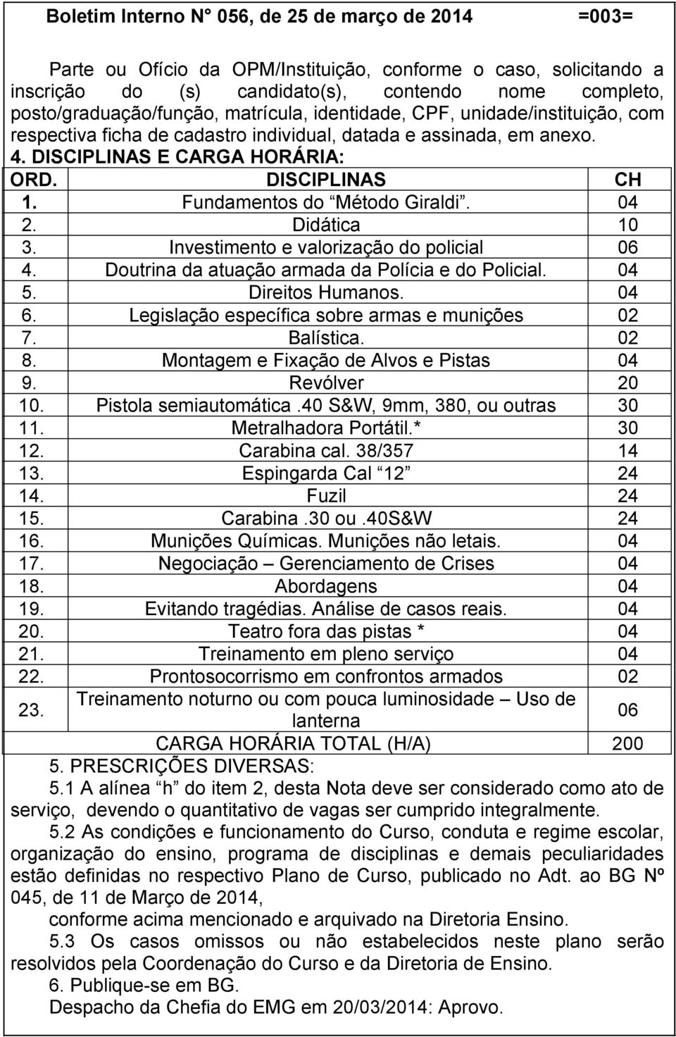 Fundamentos do Método Giraldi. 04 2. Didática 10 3. Investimento e valorização do policial 06 4. Doutrina da atuação armada da Polícia e do Policial. 04 5. Direitos Humanos. 04 6.