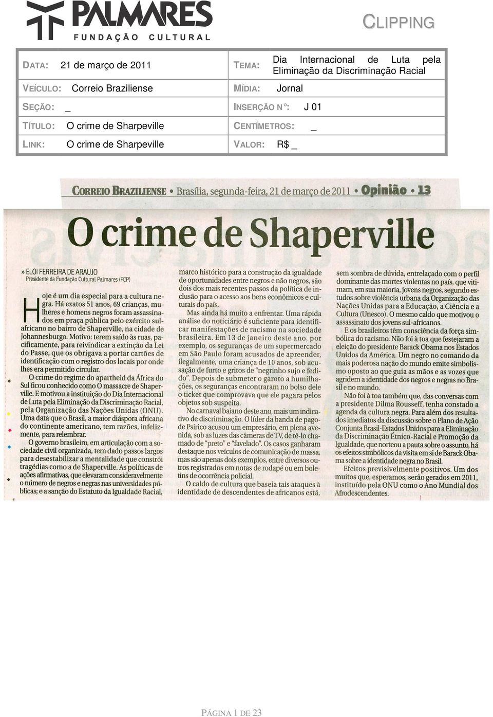 : J 01 O crime de Sharpeville O