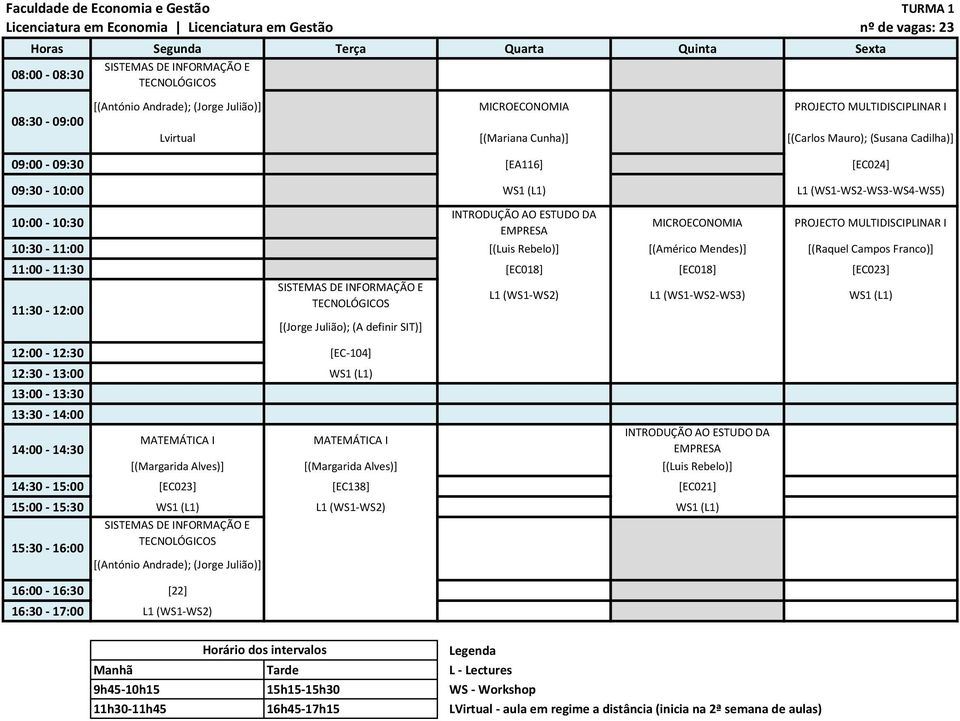 L1 (WS1-WS2) L1 (WS1-WS2-WS3) WS1 (L1) [(Jorge Julião); (A definir SIT)] 12:00-12:30 [EC-104] 12:30-13:00 WS1 (L1) [(Margarida Alves)]