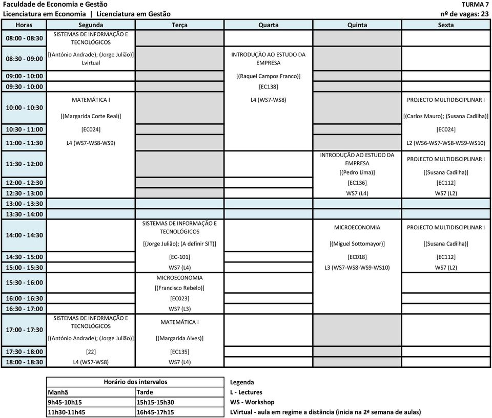 WS7 (L4) WS7 (L2) [(Jorge Julião); (A definir SIT)] [(Miguel Sottomayor)] [(Susana Cadilha)] 14:30-15:00 [EC-101] [EC018] [EC112] 15:00-15:30 WS7 (L4) L3