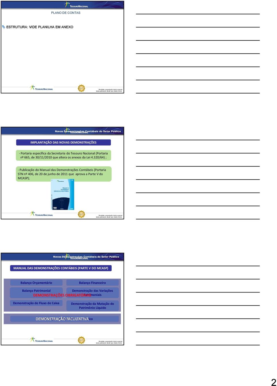 320/64) ; -Publicação do Manual das Demonstrações Contábeis (Portaria STN nº 406, de 20 de junho de 2011 que aprova a Parte V do MCASP); Novas Demonstrações Contábeis do Setor Público