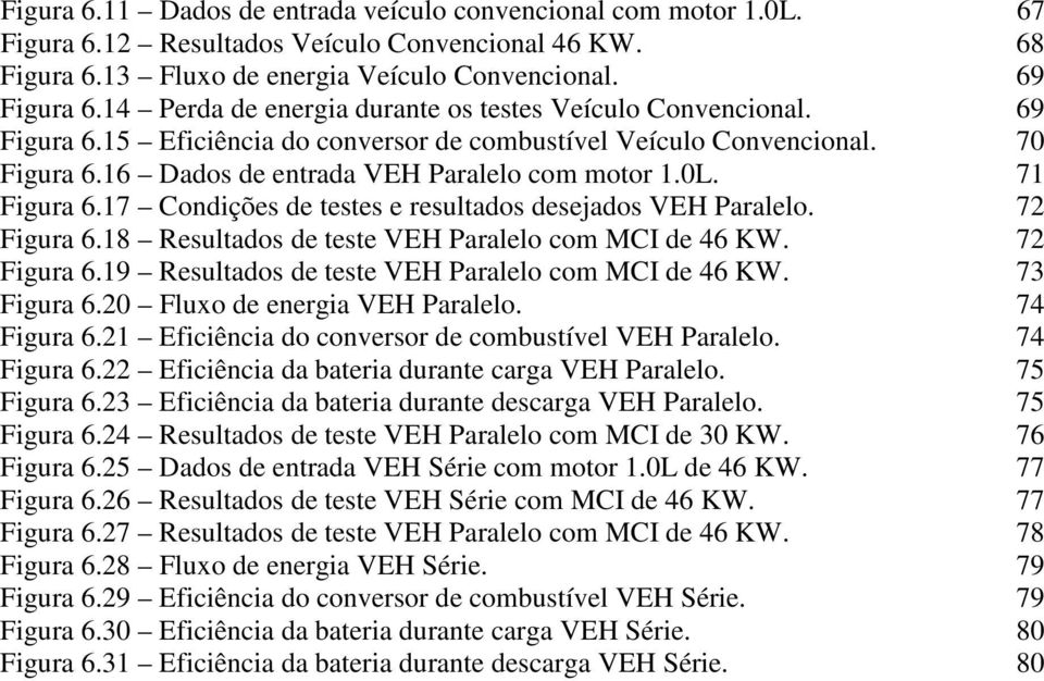 71 Figura 6.17 Condições de testes e resultados desejados VEH Paralelo. 72 Figura 6.18 Resultados de teste VEH Paralelo com MCI de 46 KW. 72 Figura 6.19 Resultados de teste VEH Paralelo com MCI de 46 KW.