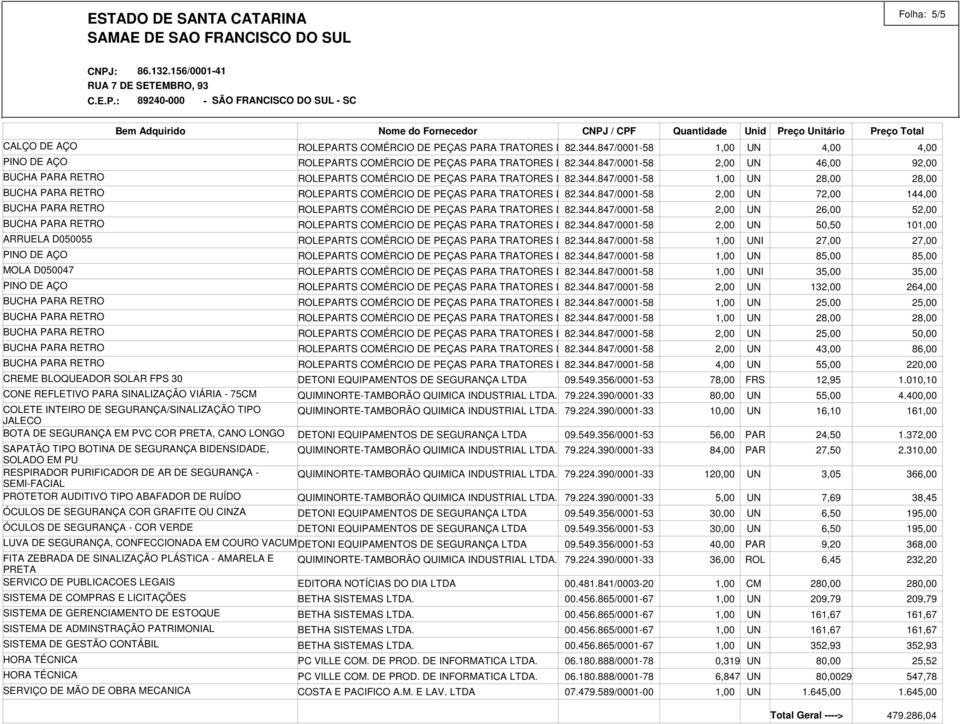 GRAFITE OU CINZA ÓCULOS DE SEGURANÇA - COR VERDE ROLEPARTS COMÉRCIO DE PEÇAS PARA TRATORES LTDA 82.344.847/0001-58 46,00 92,00 ROLEPARTS COMÉRCIO DE PEÇAS PARA TRATORES LTDA 82.344.847/0001-58 14 ROLEPARTS COMÉRCIO DE PEÇAS PARA TRATORES LTDA 82.