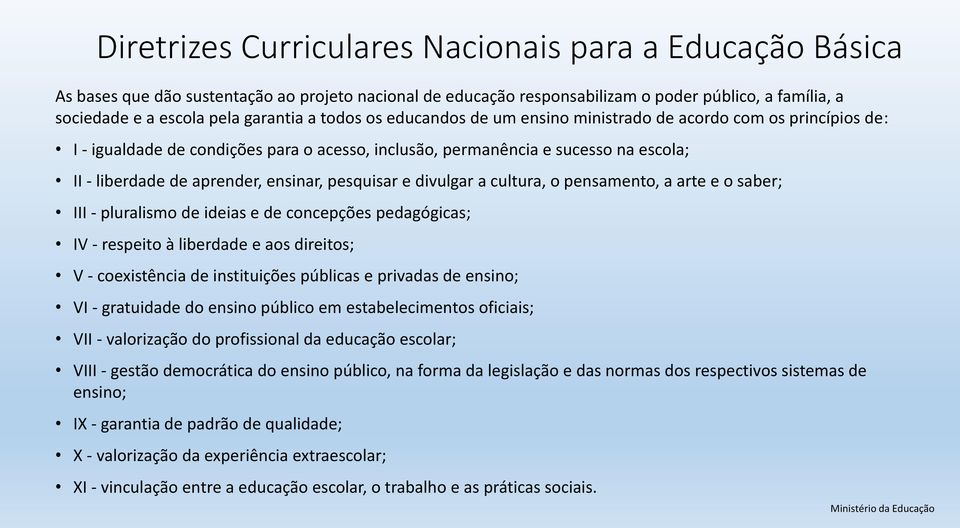 pesquisar e divulgar a cultura, o pensamento, a arte e o saber; III - pluralismo de ideias e de concepções pedagógicas; IV - respeito à liberdade e aos direitos; V - coexistência de instituições