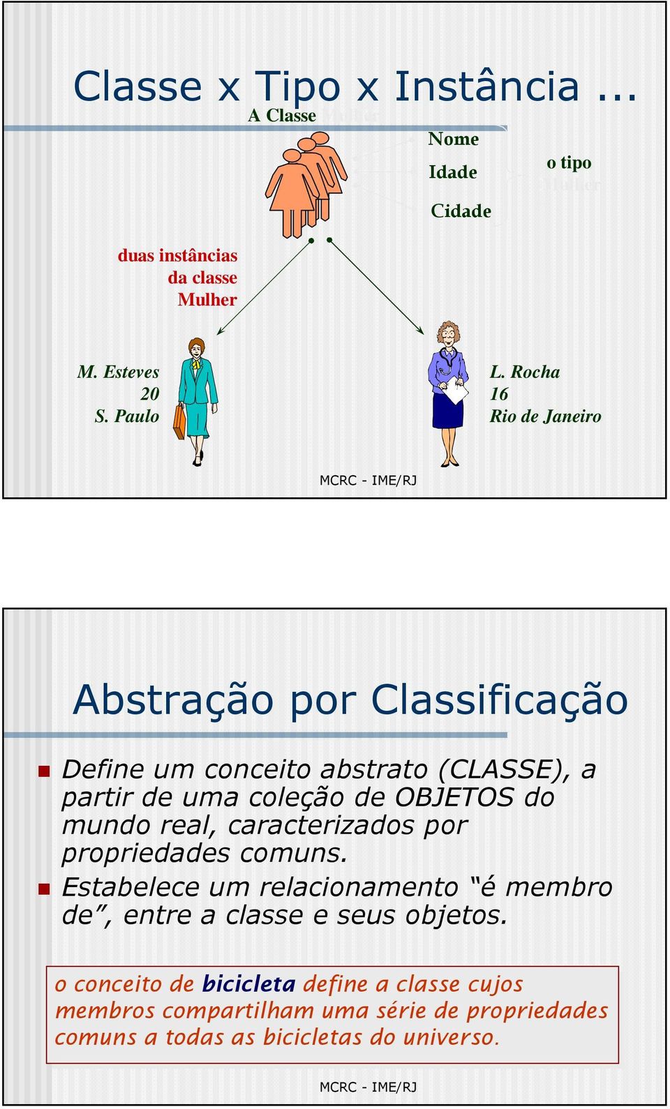Rocha 16 Rio de Janeiro Abstração por Classificação Define um conceito abstrato (CLASSE), a partir de uma coleção de OBJETOS do mundo